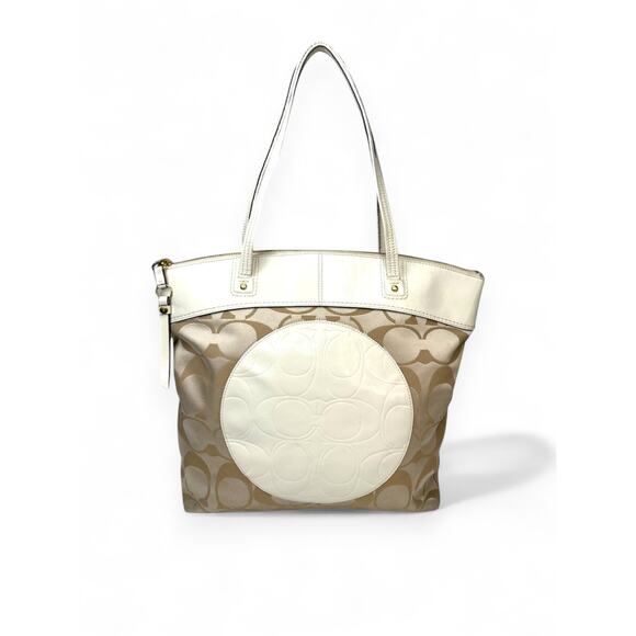 Coach Laura Signature Tan Monogram Tote Bag - Picture 1 of 10